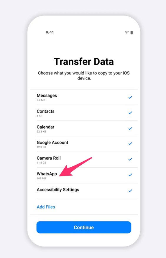 Transfer WhatsApp from Android to iPhone15